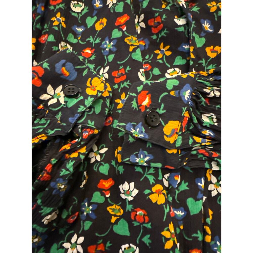 Saint Laurent Rive Gauche VTG Black Floral Bishop Sleeve Blouse France Sz 36 - Picture 4 of 8